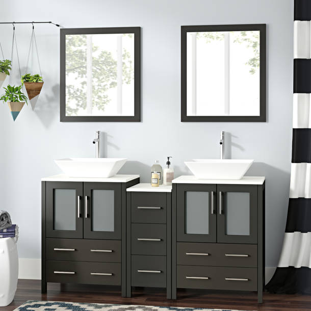 Orren Ellis Mance 60.12'' Free Standing Double Bathroom Vanity with